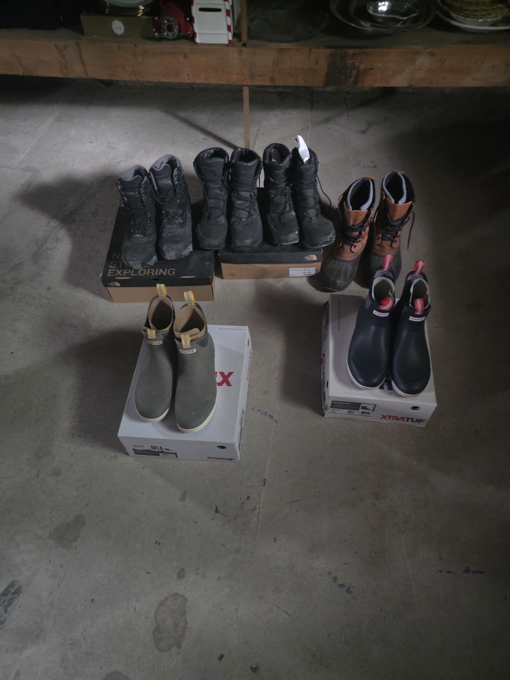 Six Pairs Of Men's Winter Boots. Size 14. All Insulated Or Waterproof.